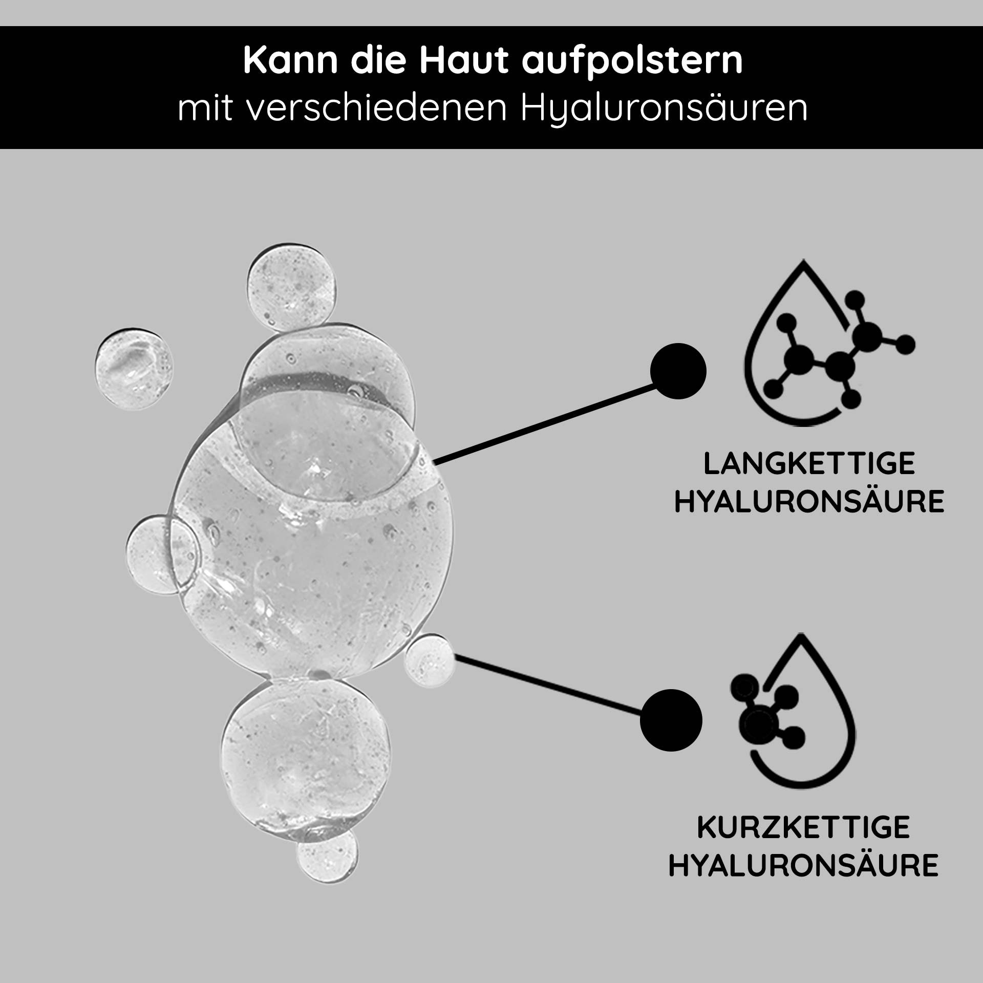 RAU Cosmetics Hyaluron Plus 30 ml – Gesichtsserum mit hoch- und niedermolekularer Hyaluronsäure für intensive Feuchtigkeit und Soforteffekt. Abbildung des Produkts in einem eleganten Airless-Spender mit transparentem Gel