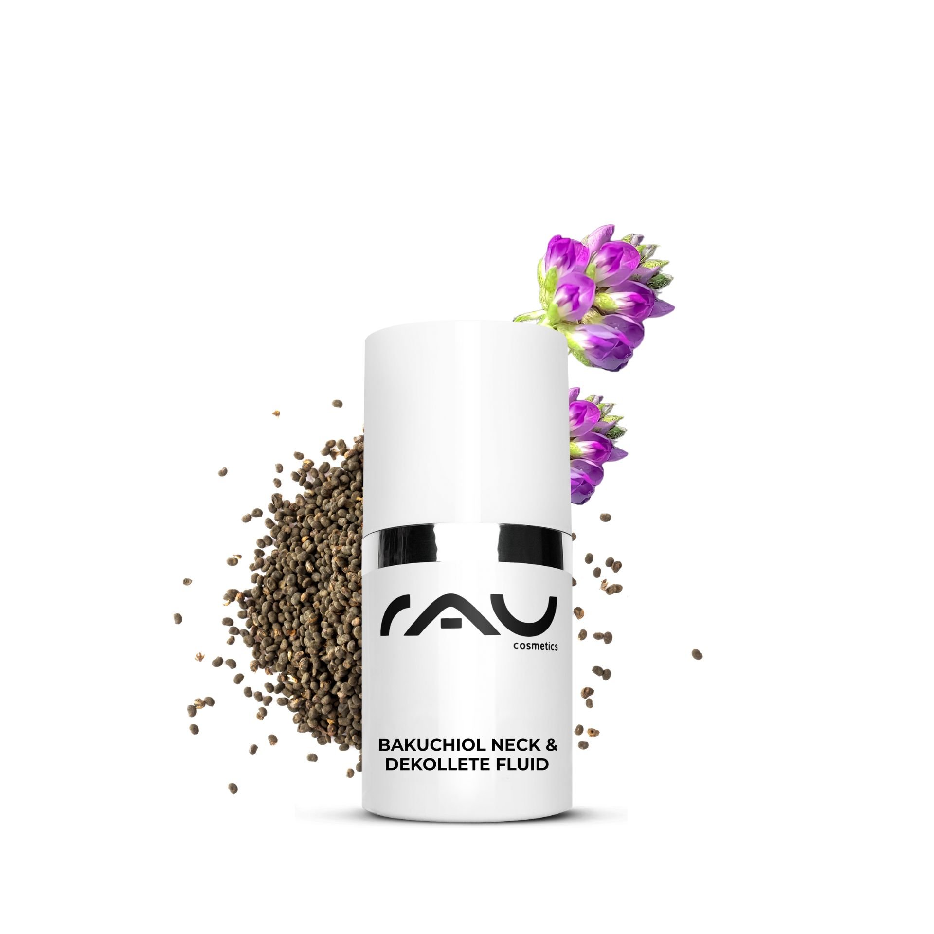 Reisegröße: Bakuchiol Neck- & Dekolletee Fluid 15 ml, ideal für unterwegs.
