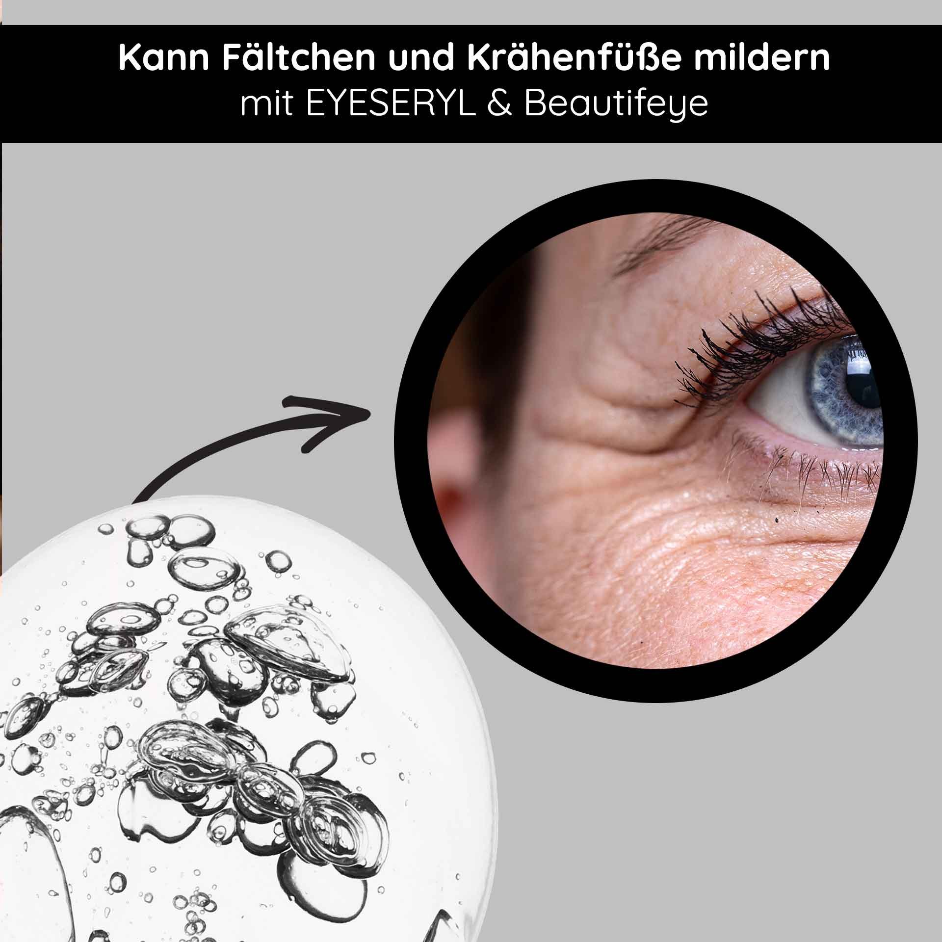 Frau trägt Eye Lifting Roll On mit Roll-On Kugel unter dem Auge auf