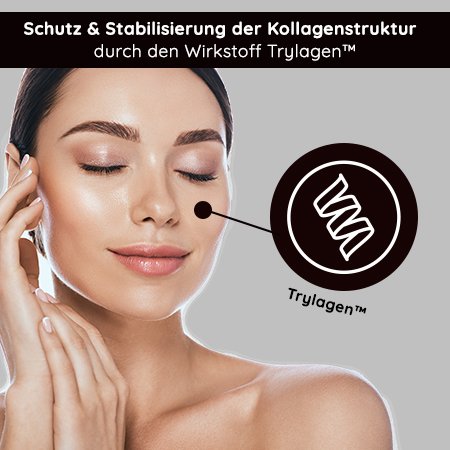 Anwendungsbild: Eine Frau trägt das Collagen Serum sanft auf ihr Gesicht auf, um die Hautelastizität zu fördern.