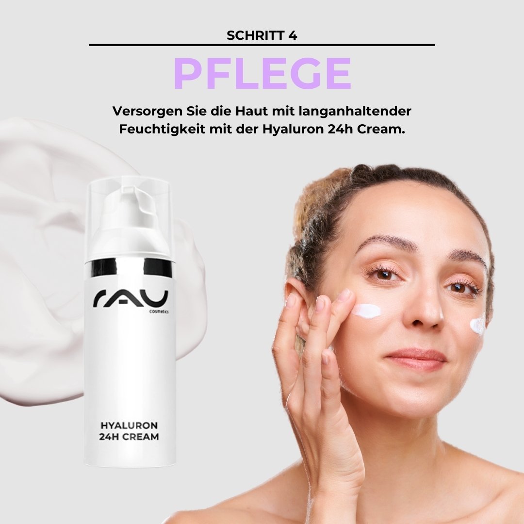 RAU Cosmetics Profi-Pflegeroutine für trockene Haut – Schritt 4: Feuchtigkeitscreme mit 24 h Wirkung für intensive Pflege und Regeneration.
