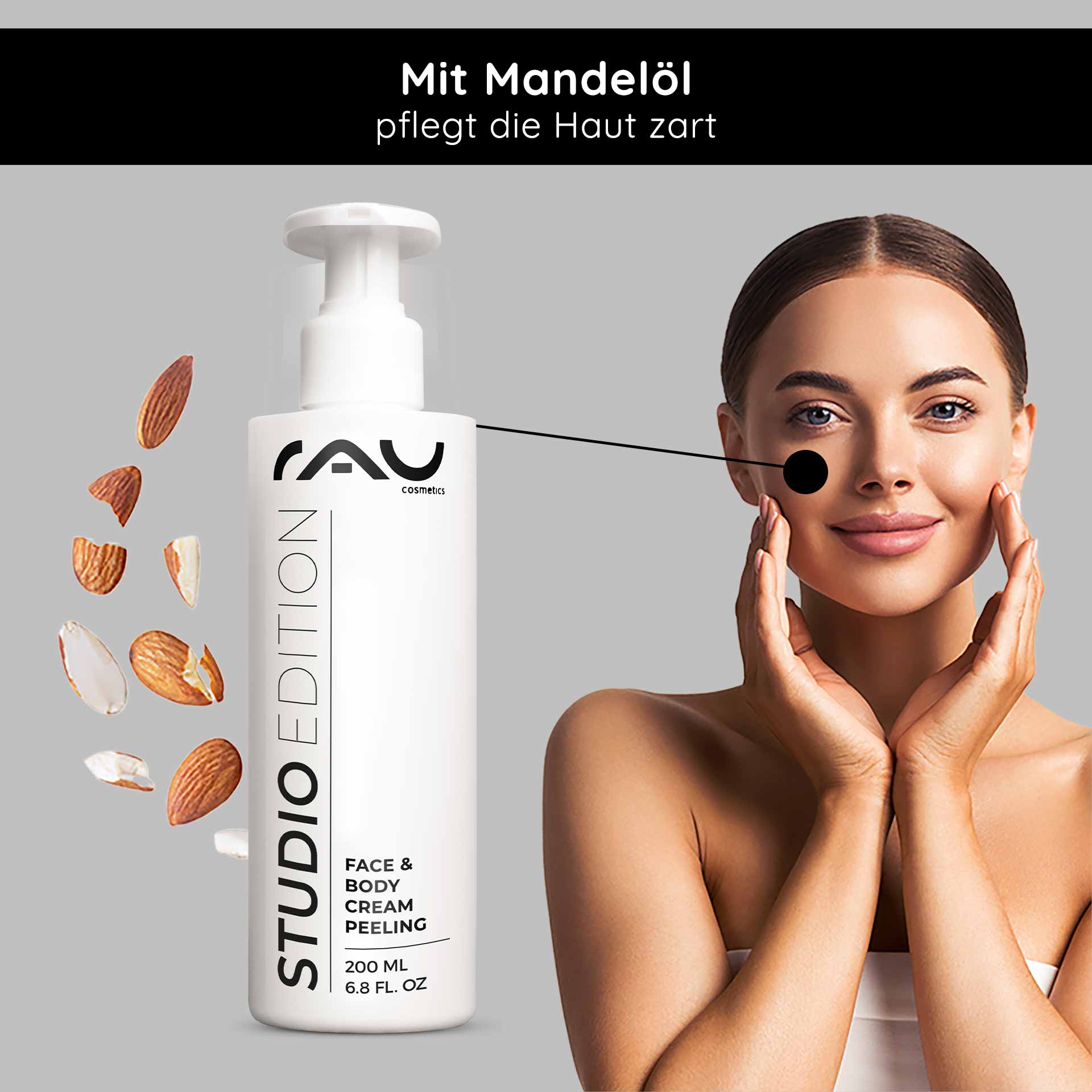 Face & Body Cream Peeling 200 ml Mechanisches Peeling „RAU Cosmetics Studio Edition Face & Body Cream Peeling 200 ml mit Mandelöl – sanftes Gesichts- und Körperpeeling für zarte Haut“