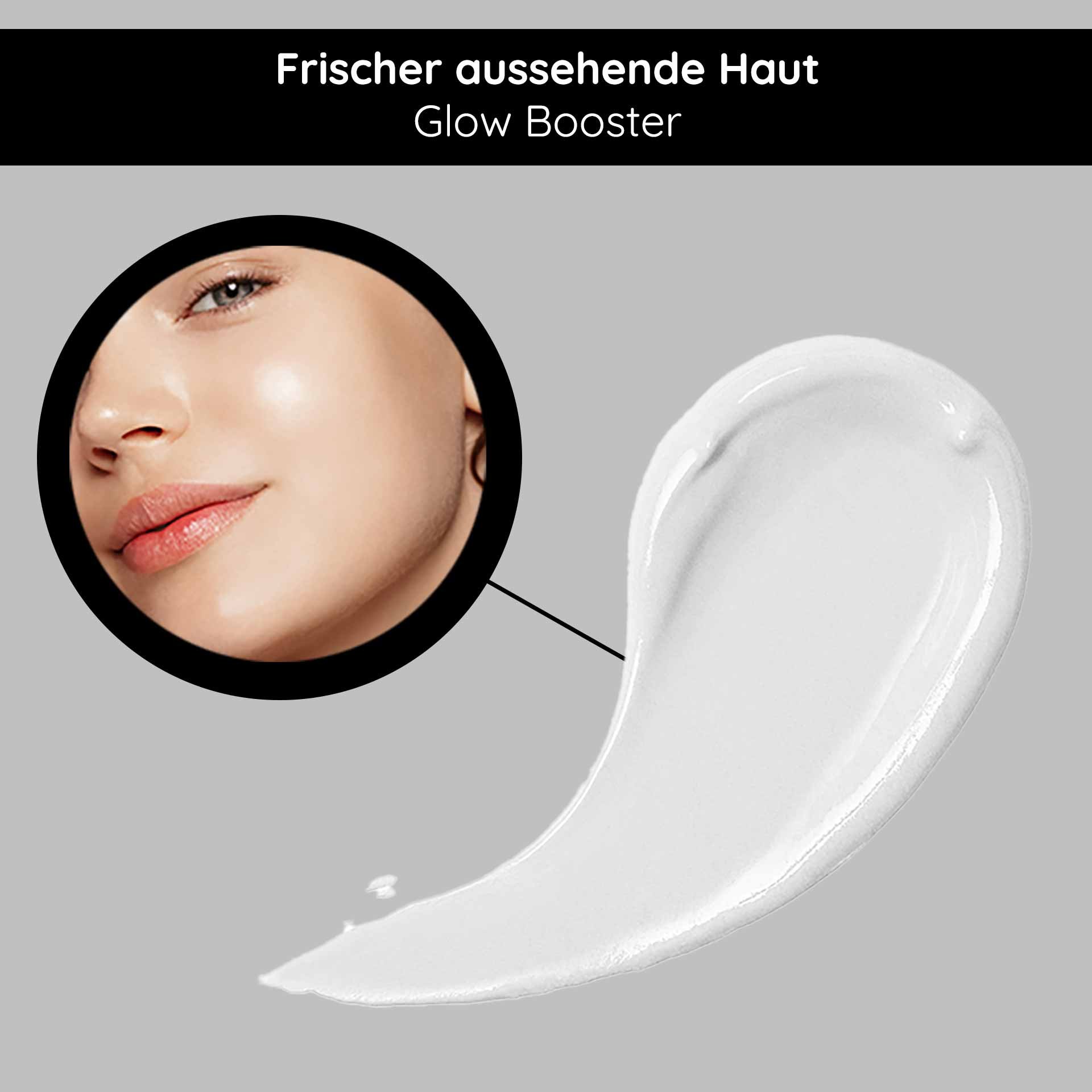 Effet Glow : visualisation avant-après d'un teint éclatant grâce à l'application de la crème de jour Hyaluron.