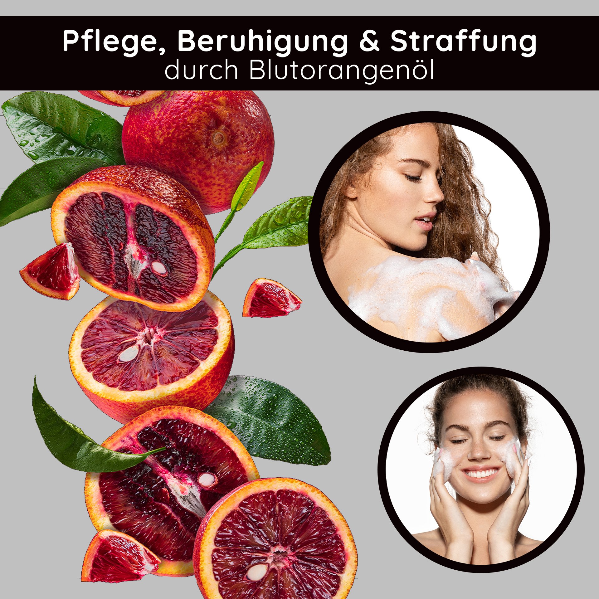 RAU Astaxanthin Cleansing Foam entouré d'agrumes frais comme visualisation des ingrédients