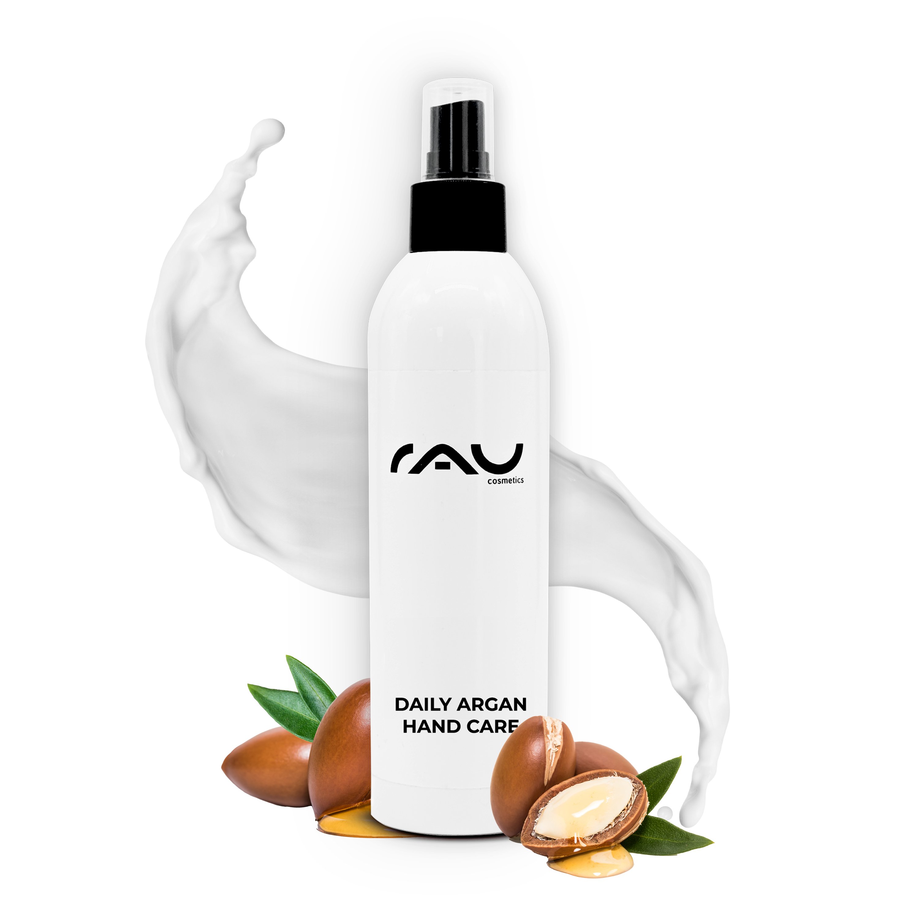 Produktflasche der RAU Daily Argan Hand Care 250 ml in elegantem Design.