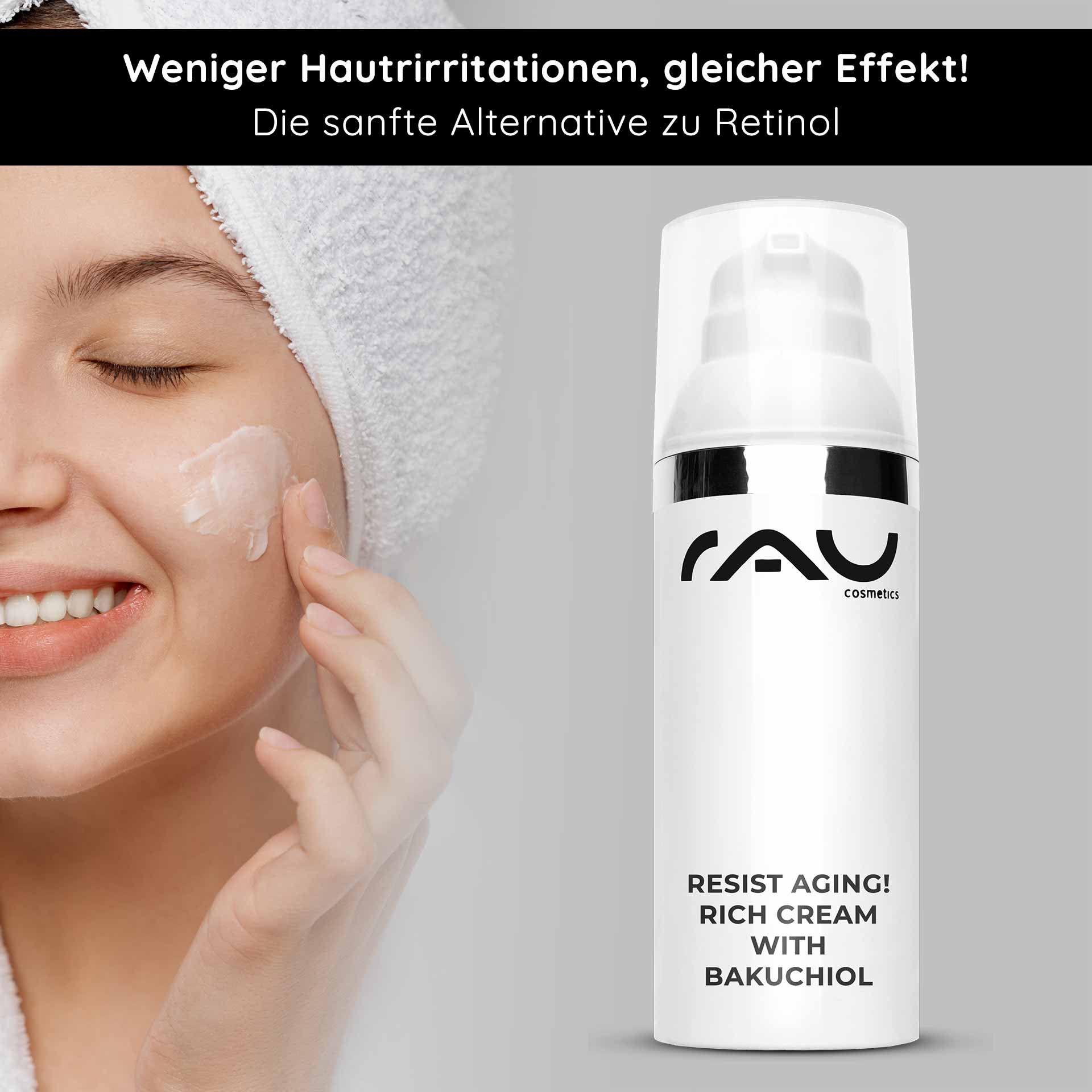 Rajeunissement de la peau : une femme applique la crème de nuit au bakuchiol, spécialement conçue pour les peaux sèches et matures.