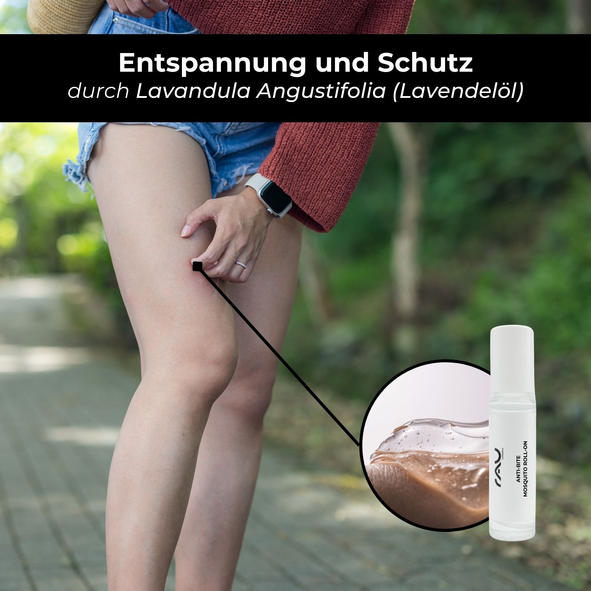 Sanfte Pflege nach Insektenstichen auf der Haut mit dem RAU Mosquito Roll-On.